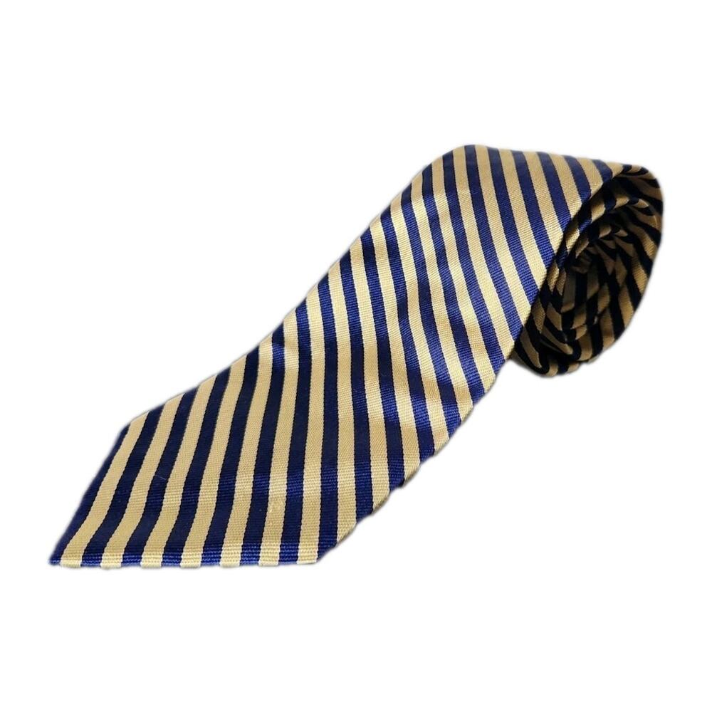 Brooks Brothers Silk Regimental Stripe Tie Navy Gold Classic Mens Necktie USA